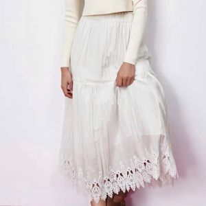 Zara Long Crochet Trim Skirt White NWT 6895/056